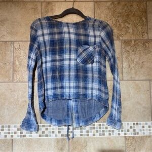Anthropologie Cloth & Stone Plaid Tie Back High Low Shirt XS